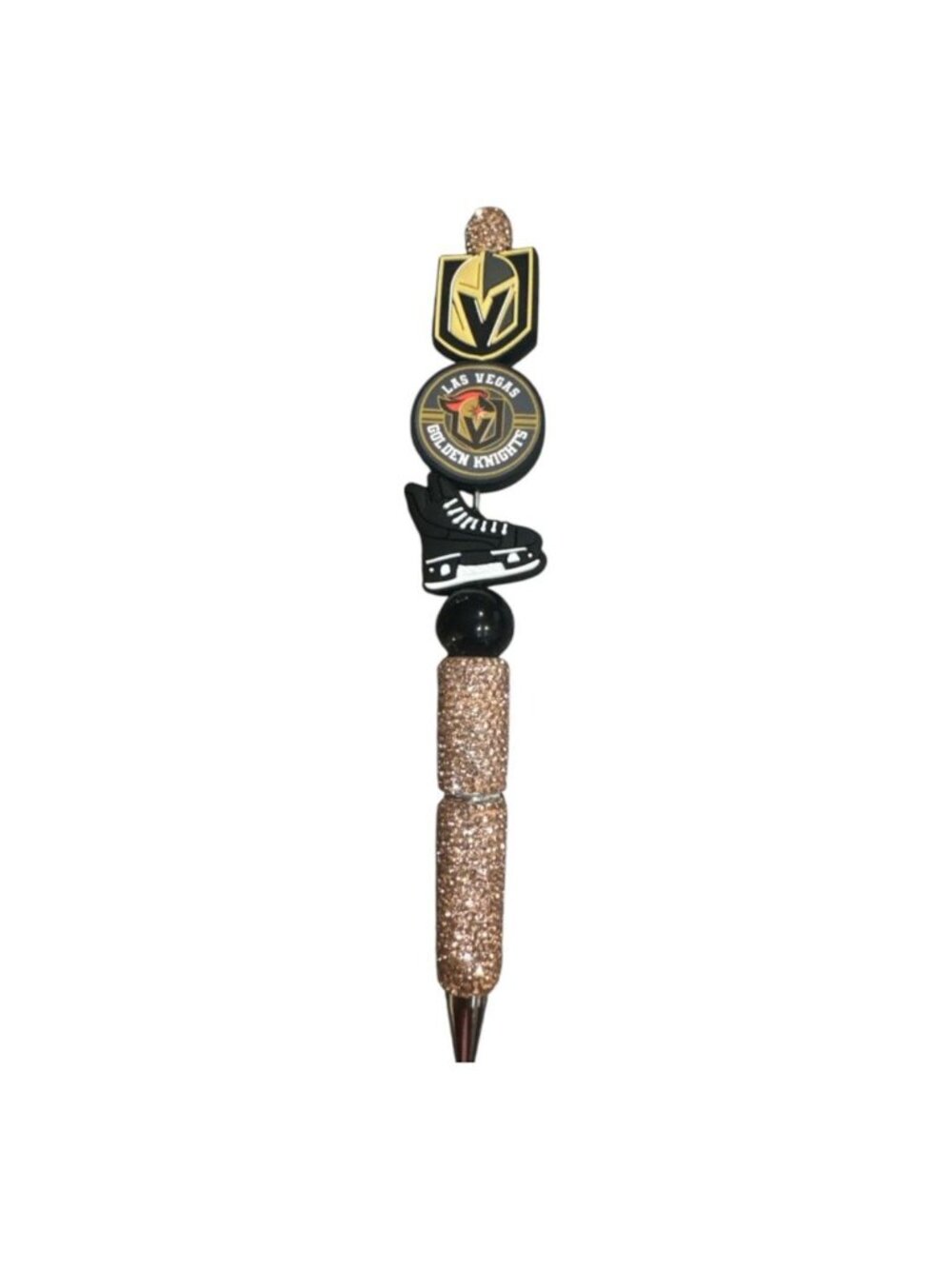 Hockey-Themed Glitter Pen with Skate Charm & Logo Beads - Unique Fan Gift